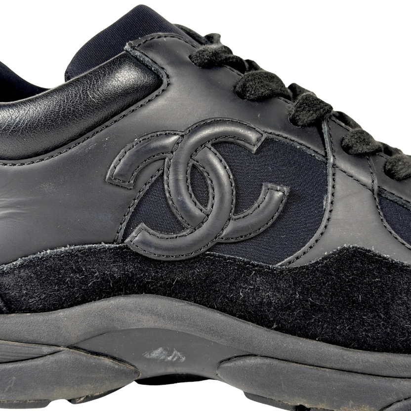 CHANEL Black Suede And Nylon CC Logo Low Top Trainers UK 5 EU 38 👠