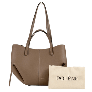 POLENE Taupe Beige Italian Calf Leather Cyme Mini Edition Textured Handbag