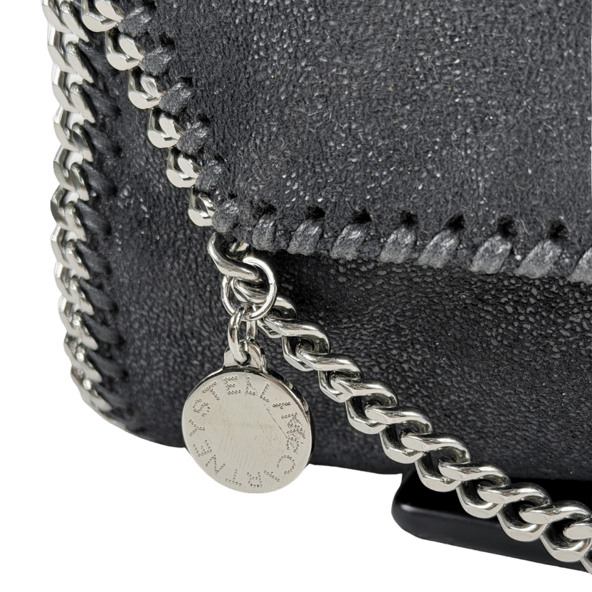 Stella McCartney The Falabella Mini Vegetarian Textured-leather Shoulder Bag - Black / Silver