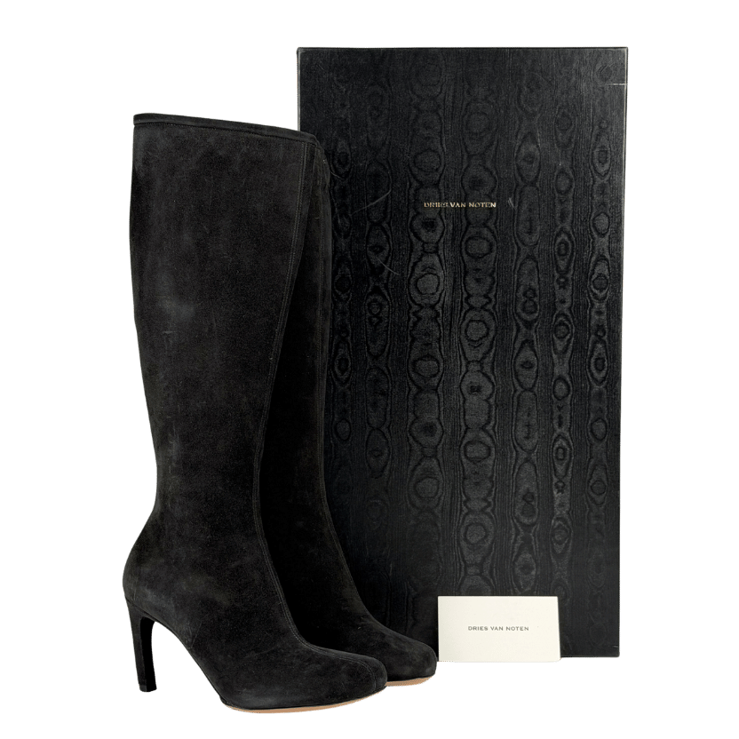 DRIES VAN NOTEN Black Suede Knee-high Boots UK 4 EU 37