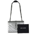 YSL Silver Leather Tri Quilt Monogram Medium Envelope Chain Bag