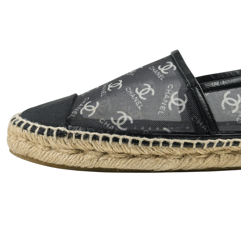 CHANEL Black Coco Mark Mesh All Over CC Logo Espadrilles UK 5 EU 38