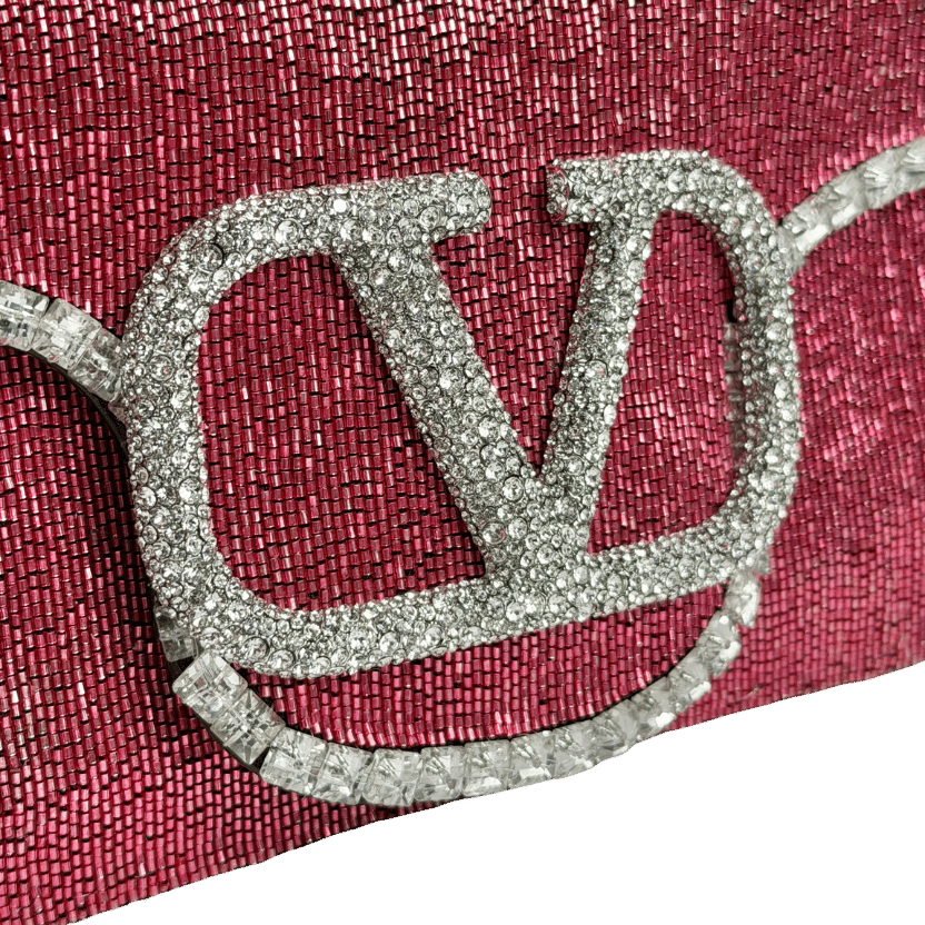 VALENTINO GARAVANI Pink Loco Crystal And Beaded Leather Shoulder Bag
