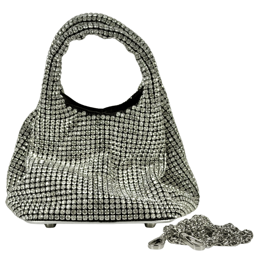 GIARITE Black Brilly - Silver Crystal Embellished Bag With Crossbody Chain