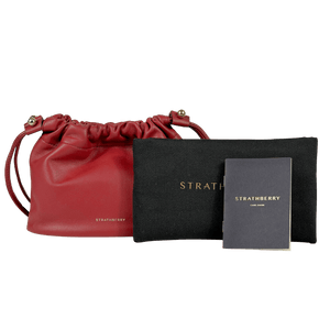 STRATHBERRY Oxblood Leather Charlotte Drawstring Pouch Bag with Shoulder Strap