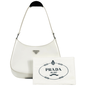 PRADA White Cleo Triangle Logo Small Leather Shoulder Bag