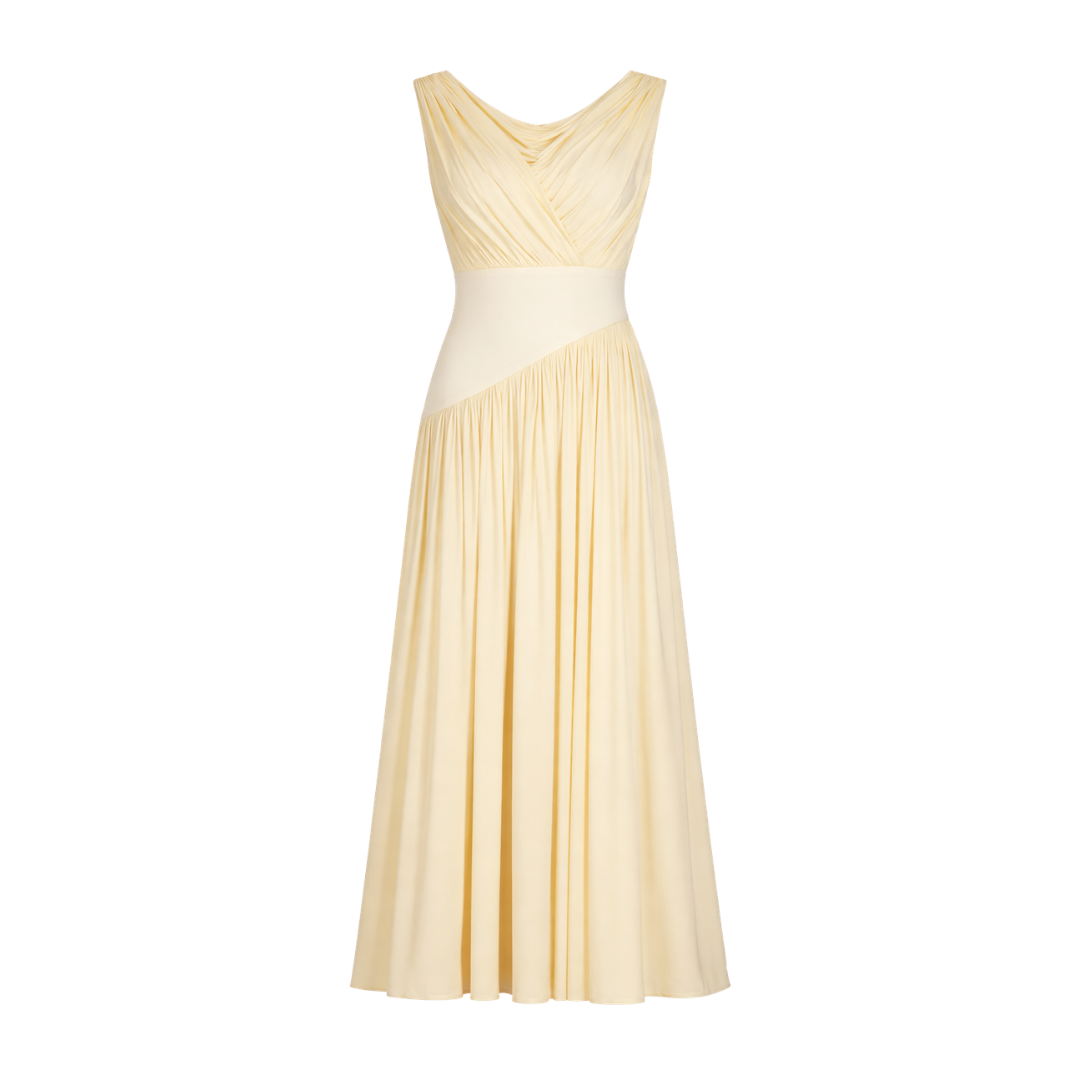 ABADIA Cream One-shoulder Asymmetric Draped Jersey-trimmed Stretch-bamboo Maxi Dress Us2 UK 6