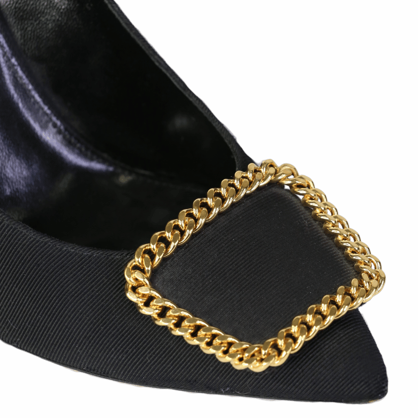 Saint Laurent Black  / Gold St Sulpice Chain-buckle Grosgrain Pumps UK 6 EU 39 👠