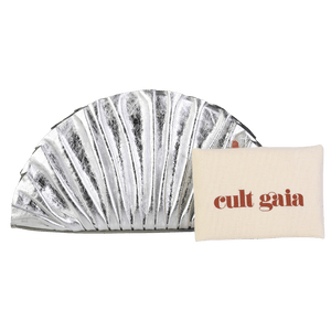 Cult Gaia Metallic Nala Pleated Metallic- Silver Eather Clutch Bag