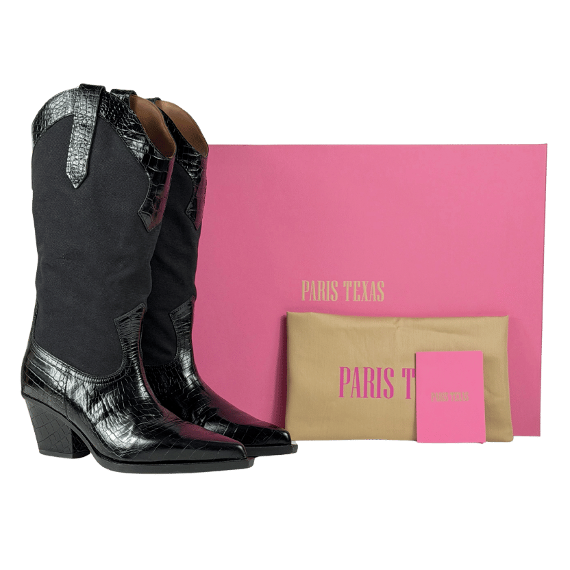 PARIS TEXAS Black 60mm Rosario Croc Embossed Boots UK 8 EU 41