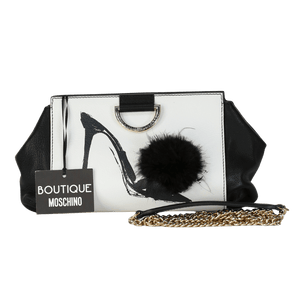 Boutique Moschino Black / White Print Leather Crossbody Bag