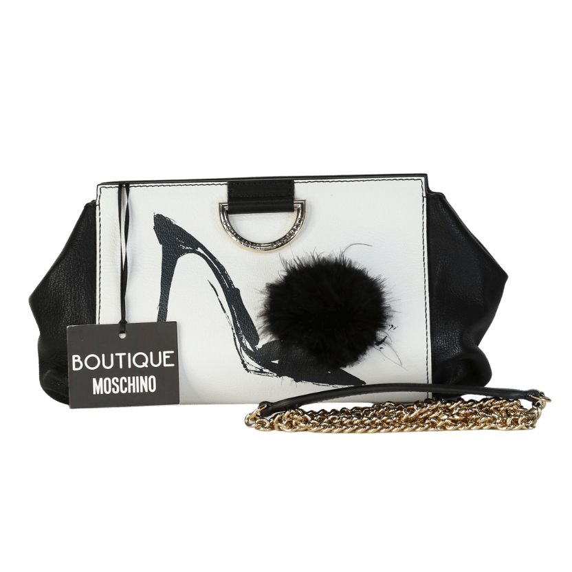 Boutique Moschino Black / White Print Leather Crossbody Bag
