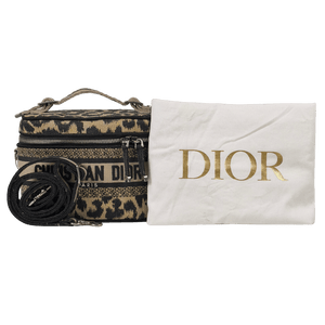DIOR Beige Mizza Embroidered Canvas Travel Vanity Bag In Leopard Print