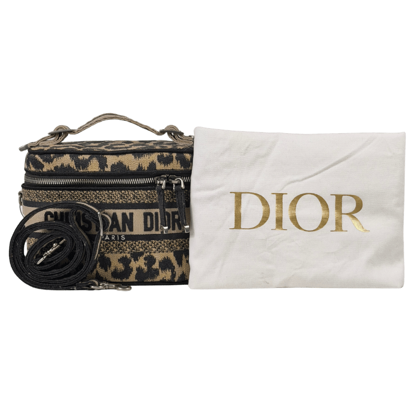 DIOR Beige Mizza Embroidered Canvas Travel Vanity Bag In Leopard Print