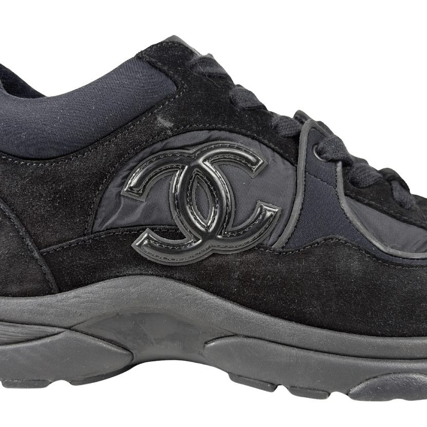 CHANEL Black Suede And Nylon CC Logo Low Top Trainers UK 5 EU 38 👠