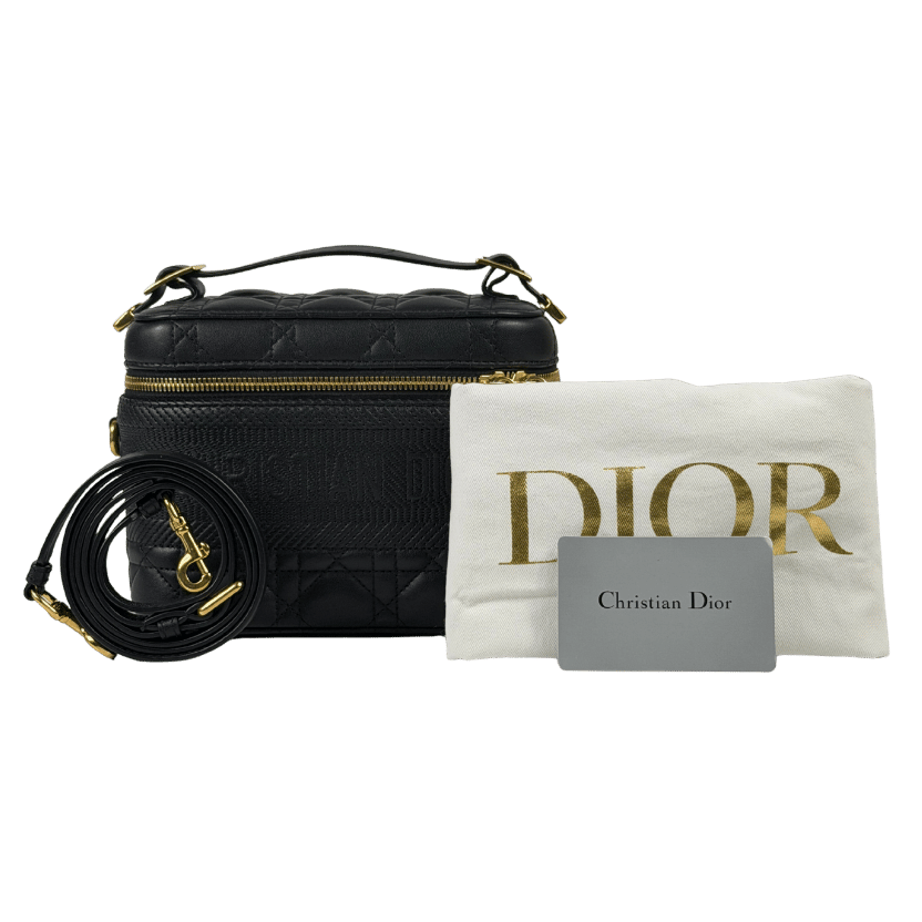 DIOR Black Small Lambskin Cannage Diortravel Vanity Case Satchel