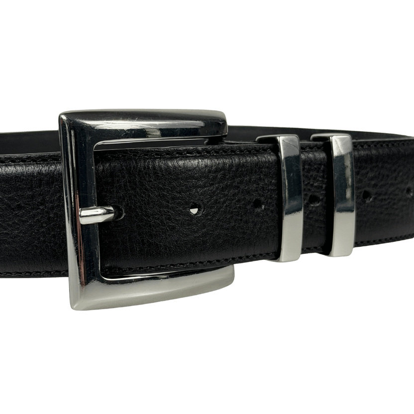 BLACK & BROWN Black Naomi Silver Buckle Leather Waist Belt 80cm