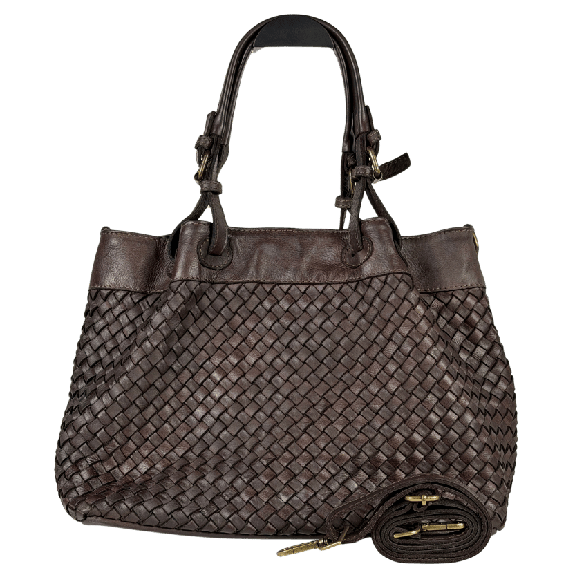 BORSE IN PELLE Brown Italian Leather Woven Handbag