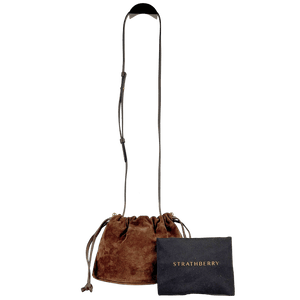 STRATHBERRY Chocolate Brown Suede Leather Charlotte Drawstring Bag