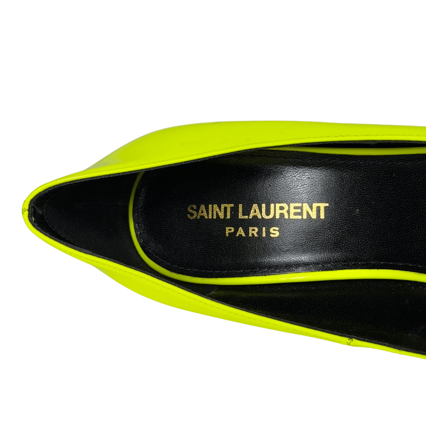 SAINT LAURENT Kiki Décolleté 85mm Heels In Yellow Fluo Patent Leather UK 5 EU 38
