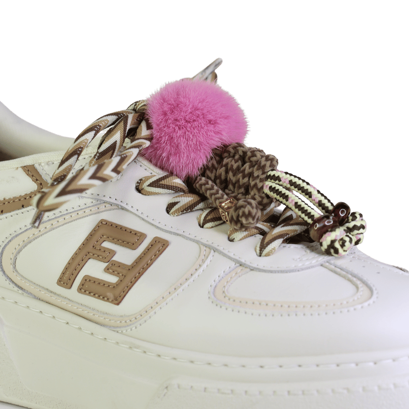 FENDI Match Low Top Platform  Shoes In Ivory White Leather With Charms UK 4 EU 37 👠