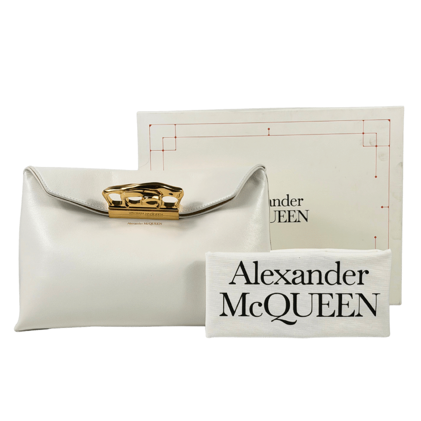ALEXANDER MCQUEEN Cream Ivory / Gold Butter-soft Lambskin Leather Four ring Clutch Bag