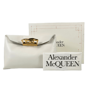 ALEXANDER MCQUEEN Cream Ivory / Gold Butter-soft Lambskin Leather Four ring Clutch Bag