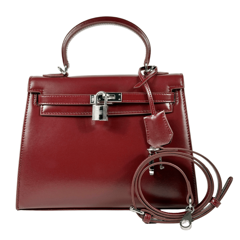 TOTES LUXE Burgundy Luxury Leather Top Handle Bag With Shoulder Strap