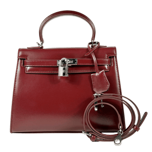 TOTES LUXE Burgundy Luxury Leather Top Handle Bag With Shoulder Strap