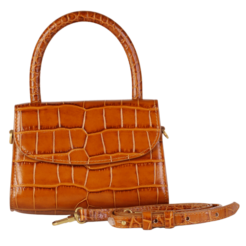 BY FAR Brown Mini Croc Bag One Size