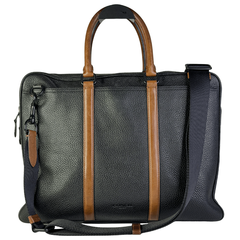Coach Black / Tan Leather Harness Metropolitan Slim Briefcase / Laptop Bag
