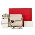VALENTINO GARAVANI Rockstud Chain Pouch In Grainy Calfskin Leather In Cream / Gold