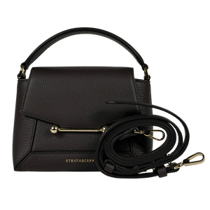 STRATHBERRY Espresso Brown Mosaic Nano Grained Leather Top Handle Bag With Shoulder Strap