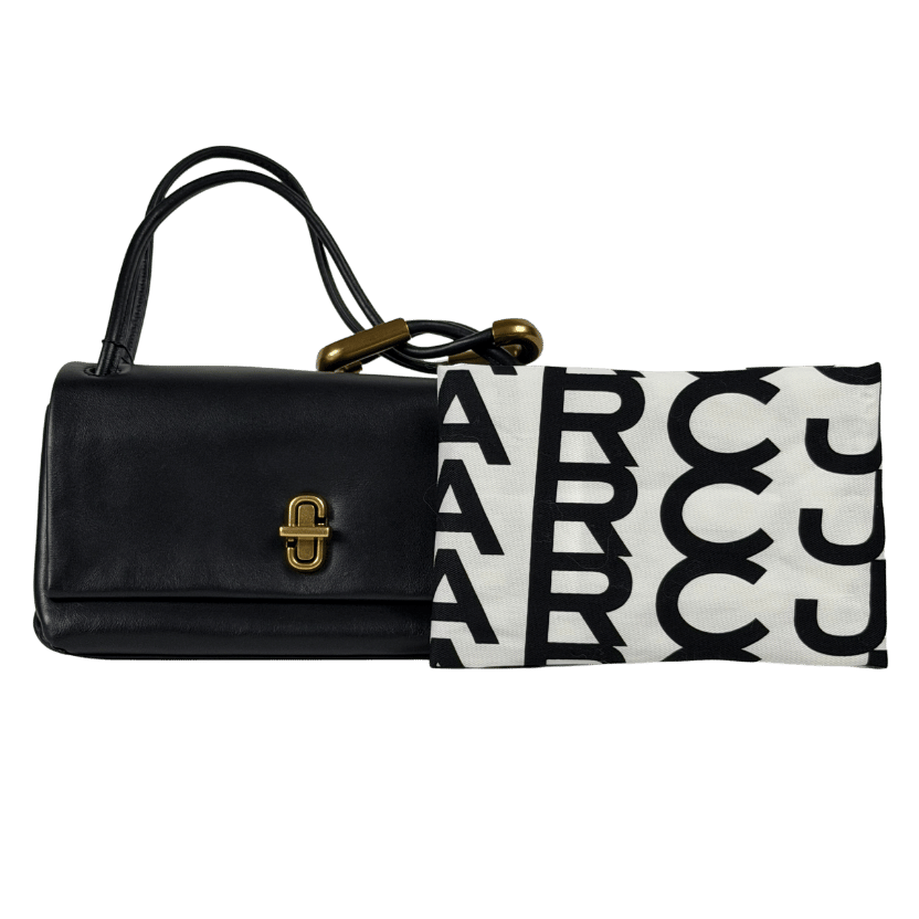 MARC JACOBS Black Leather / Antique Gold The Mini Dual Top Handle Bag