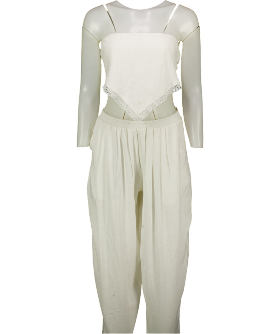 4th & Reckless 2-piece Sarah White Linen Blend Tie Back Scarf Top And Balloon Trousers UK 6