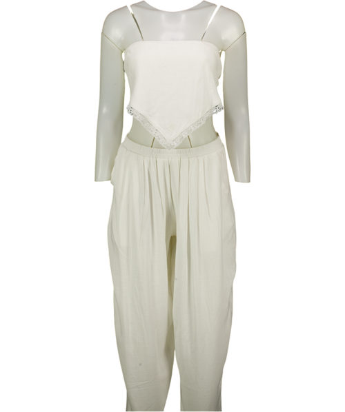 4th & Reckless 2-piece Sarah White Linen Blend Tie Back Scarf Top And Balloon Trousers UK 6