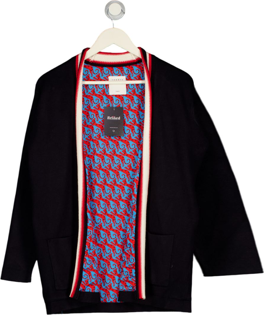 SANDRO Navy Blue Fine Knit Collegiate Cardigan Sz0 UK XS
