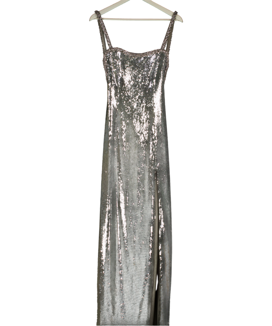 REBECCA VALLANCE Metallic Olympia Open-back Crystal-embellished Sequined Mesh Gown UK 8