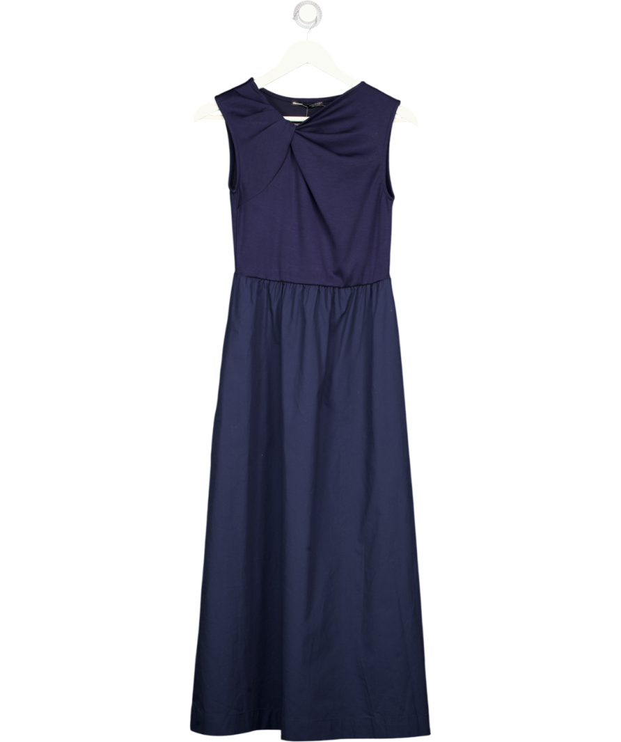 THREADBARE Twist Detail 2-in-1 Midi Dress With Poplin Skirt In Navy Blue UK 8