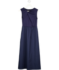 THREADBARE Twist Detail 2-in-1 Midi Dress With Poplin Skirt In Navy Blue UK 8