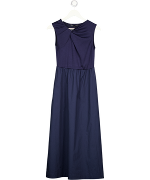 THREADBARE Twist Detail 2-in-1 Midi Dress With Poplin Skirt In Navy Blue UK 8