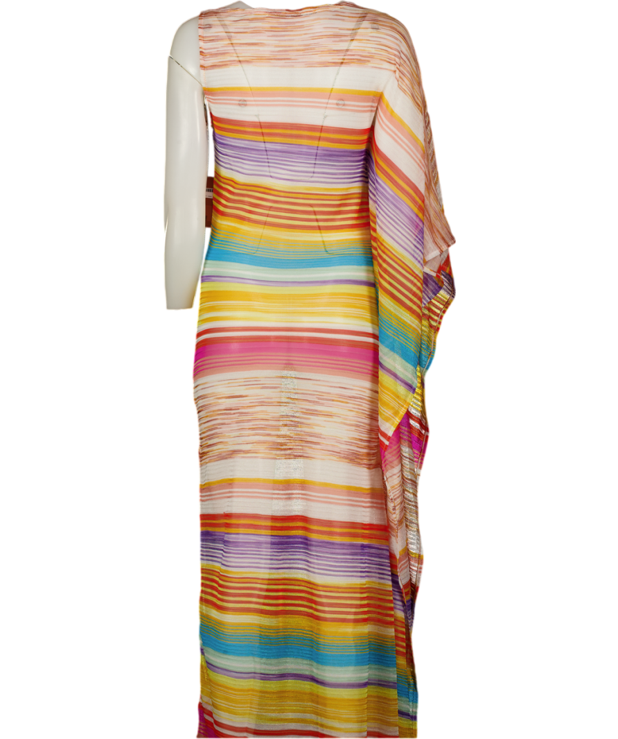 MISSONI Multicoloured Striped Long One-shoulder Viscose Knit  Cover Up Dress UK M