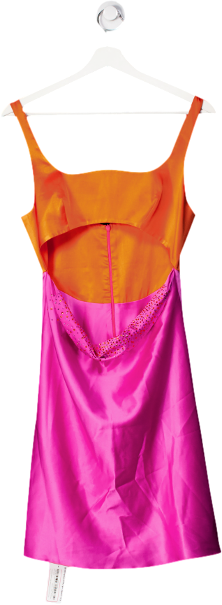 verguenza Pink Two-tone Cut-out Silk Dress With Crystal Detailing UK XS