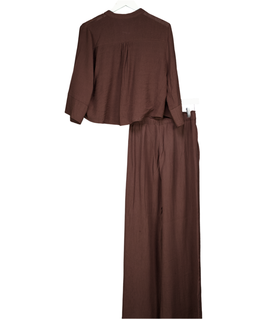 ZARA 2-piece Chocolate Brown Cotton Gauze Blouse (uk M)  & Wide Leg Trousers UK XS