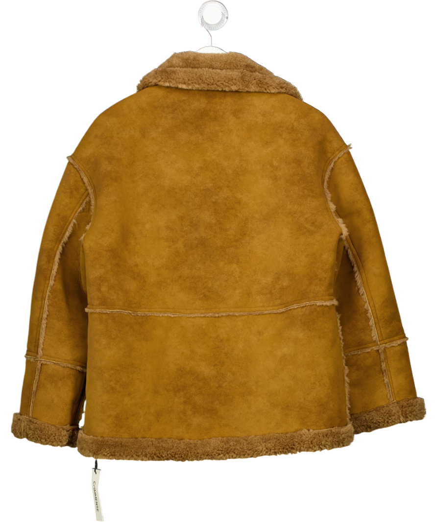 COMMENSE Tan Brown Oversize Reversible Shearling Collared Jacket UK XS