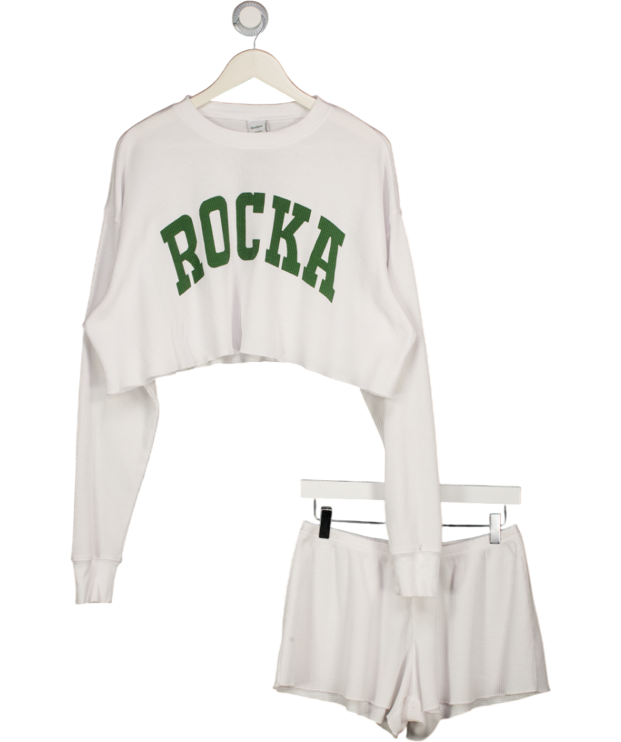 RU & ROCKA 2-piece White Waffle Top & Shorts Set UK S/M