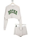 RU & ROCKA 2-piece White Waffle Top & Shorts Set UK S/M