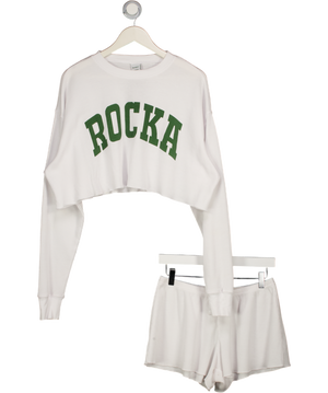 RU & ROCKA 2-piece White Waffle Top & Shorts Set UK S/M