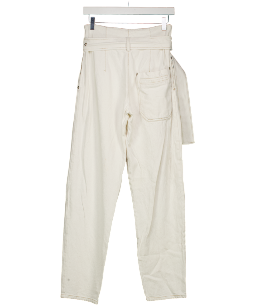 Low Classic White High Waisted Contrast Stitch Belted Jeans UK M