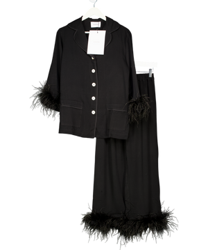 Sleeper Detachable Feather Party Pyjama Set In Black UK XS